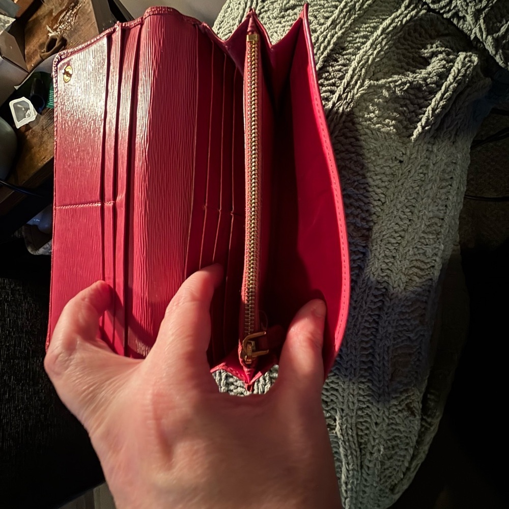 AuthenticWOC-Prada Pink Saffiano Leather Long Bifold Wallet Removable Gold Chain - Picture 8 of 11